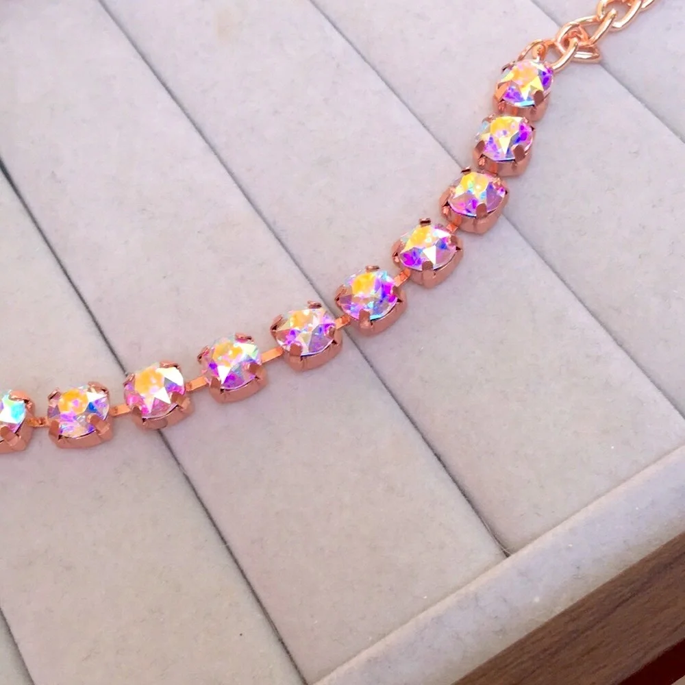 Aurora Borealis + Rose Gold Crystal Tennis Statement Necklace